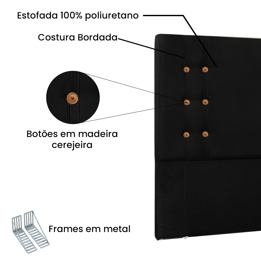 Kit Cabeceira e Calçadeira Recamier King 1,95m Gênova Suede Preto - Pallazio