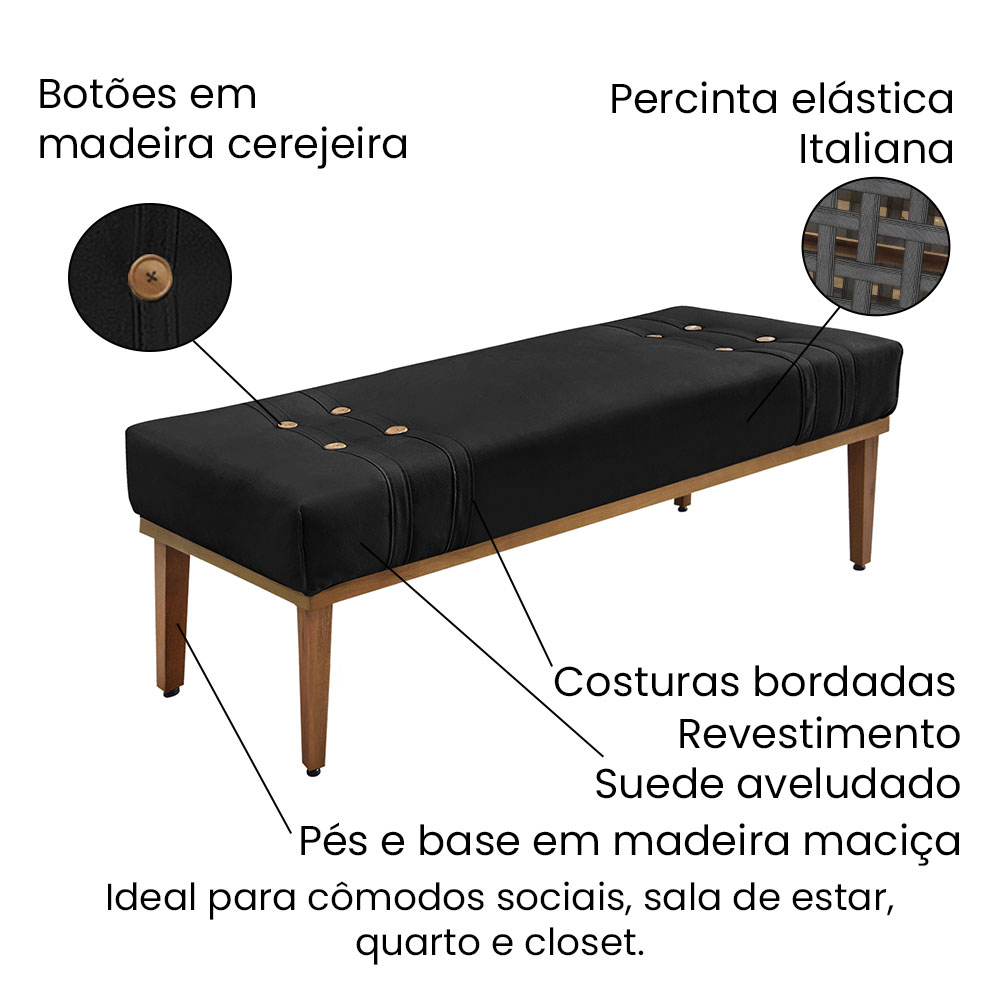 Kit Cabeceira e Calçadeira Recamier King 1,95m Gênova Suede Preto - Pallazio