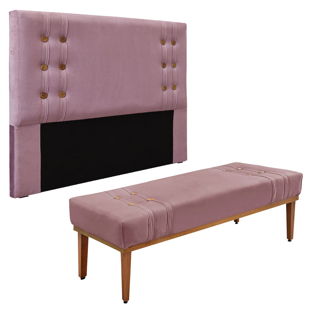 Kit Cabeceira e Calçadeira Recamier King 1,95m Gênova Veludo Lilás - Pallazio