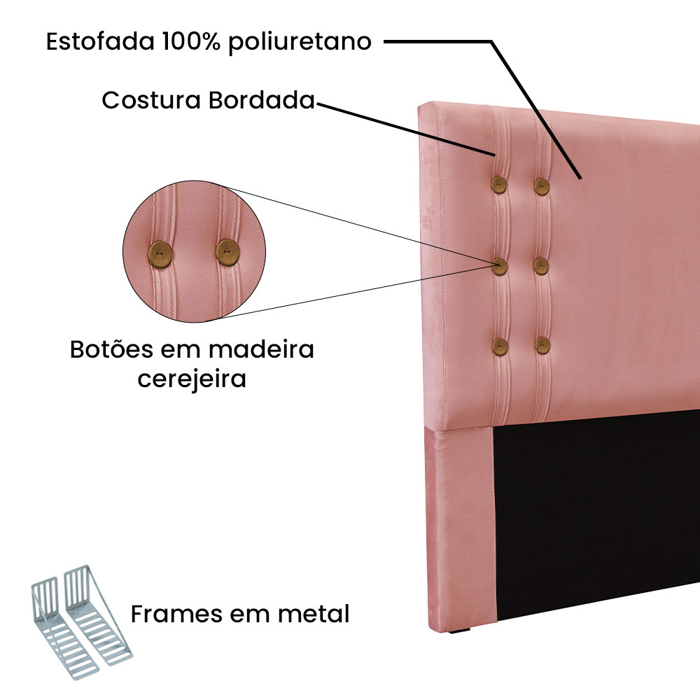 Kit Cabeceira e Calçadeira Recamier King 1,95m Gênova Veludo Rosa - Pallazio