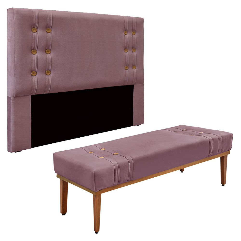 Kit Cabeceira e Calçadeira Recamier King 1,95m Gênova Veludo Uva - Pallazio