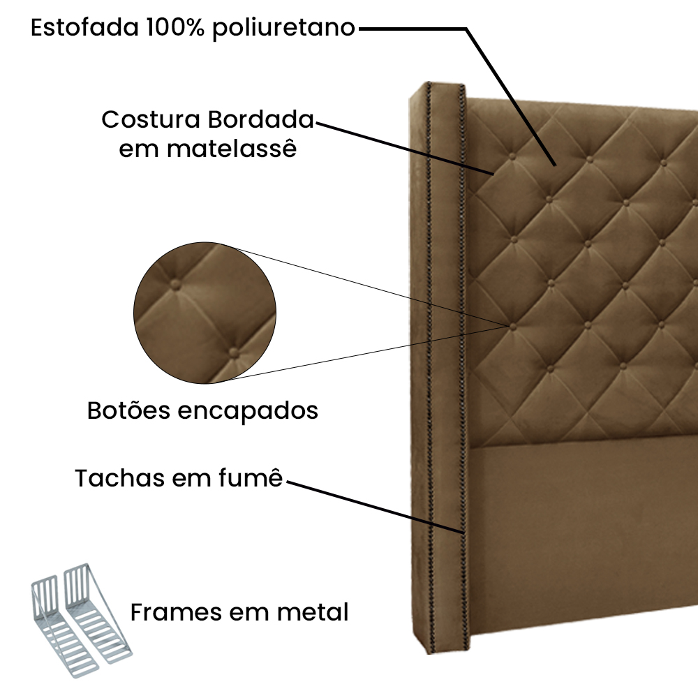 Kit Cabeceira e Calçadeira Recamier King 1,95m Vicenza Suede Caramelo - Pallazio