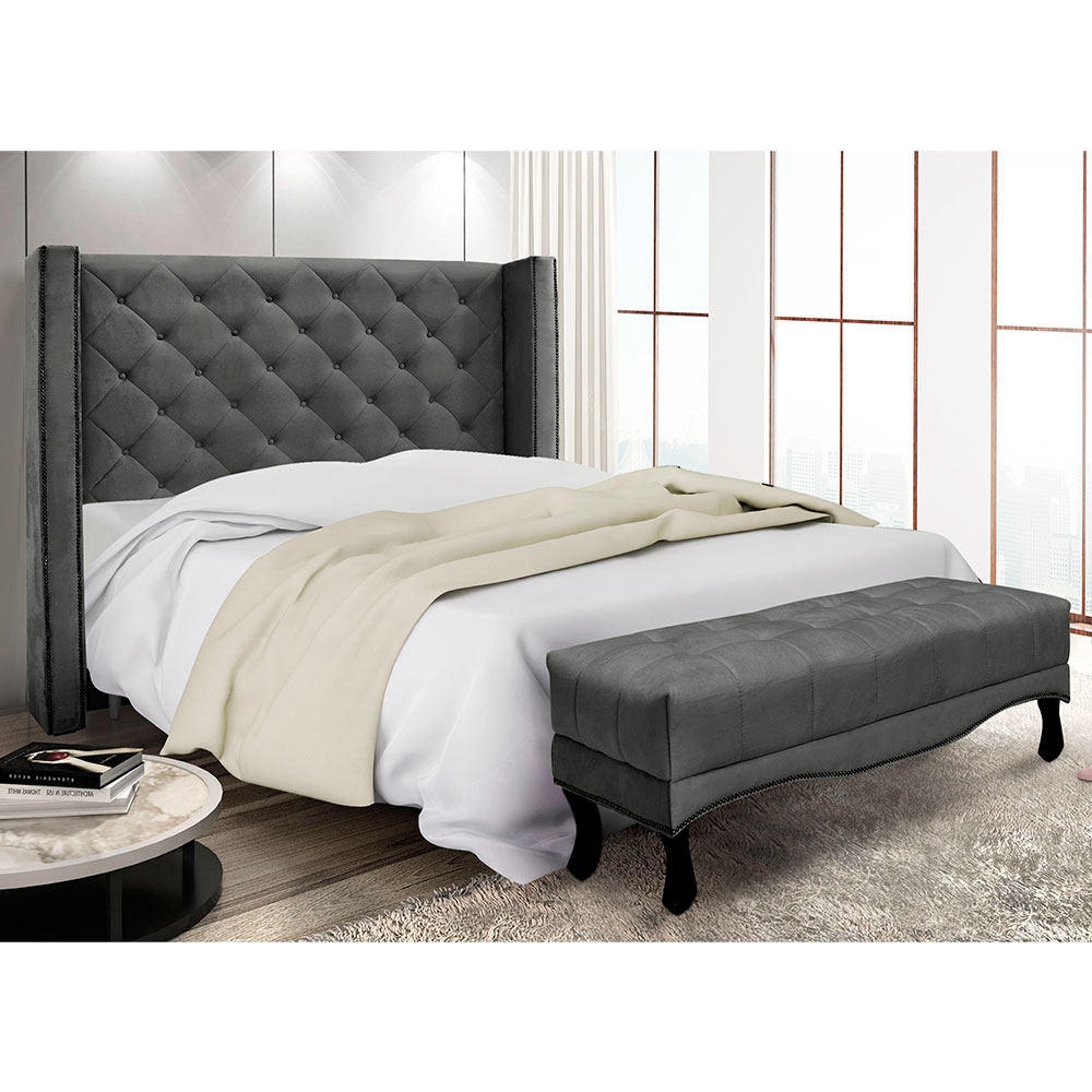 Kit Cabeceira e Calçadeira Recamier King 1,95m Vicenza Suede Cinza - Pallazio