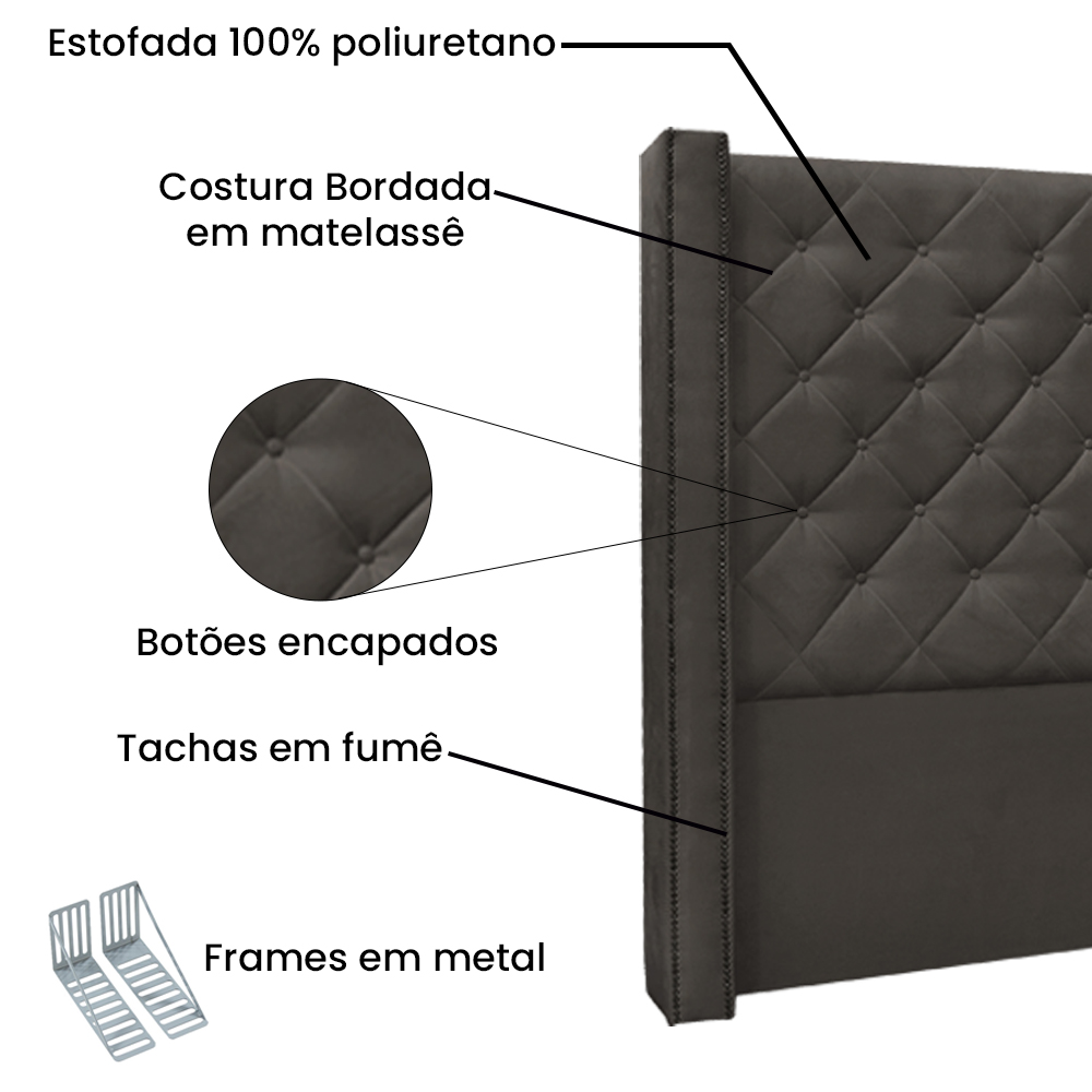 Kit Cabeceira e Calçadeira Recamier King 1,95m Vicenza Suede Cinza - Pallazio