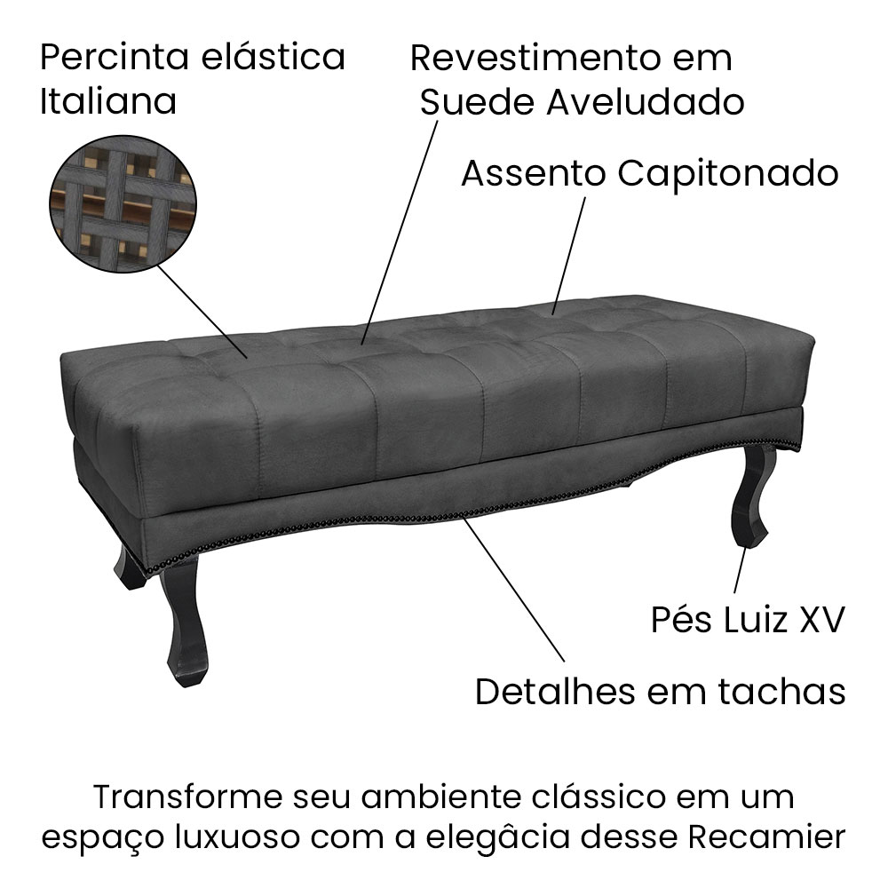 Kit Cabeceira e Calçadeira Recamier King 1,95m Vicenza Suede Cinza - Pallazio