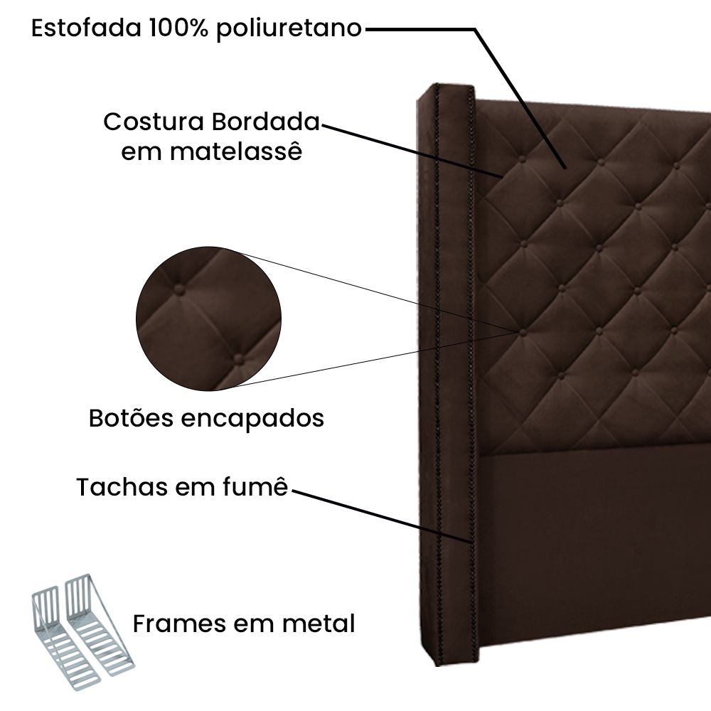 Kit Cabeceira e Calçadeira Recamier King 1,95m Vicenza Suede Marrom Café - Pallazio