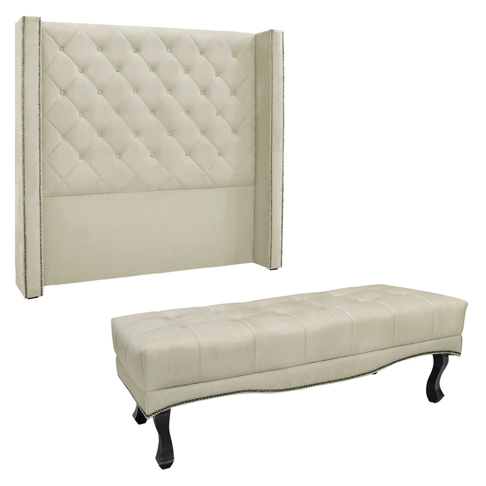 Kit Cabeceira e Calçadeira Recamier King 1,95m Vicenza Veludo - Pallazio