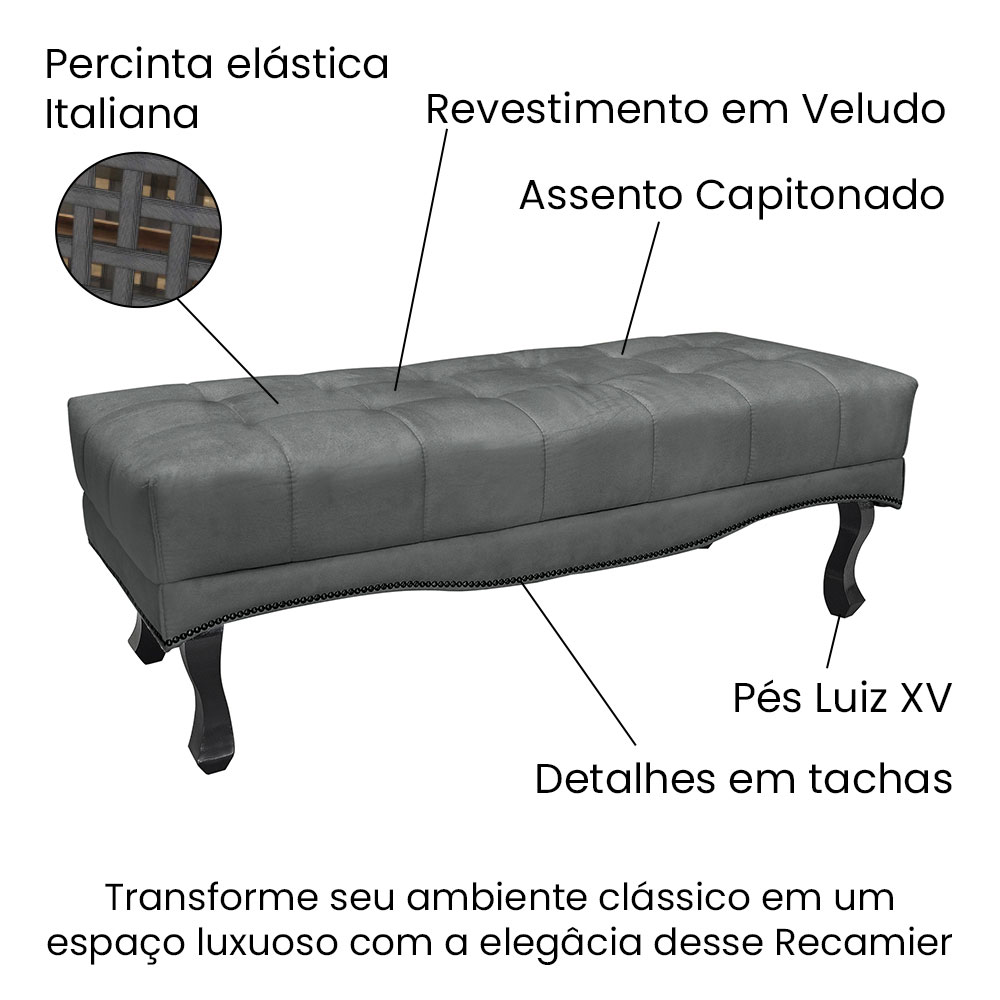 Kit Cabeceira e Calçadeira Recamier King 1,95m Vicenza Veludo Cinza Grafite - Pallazio