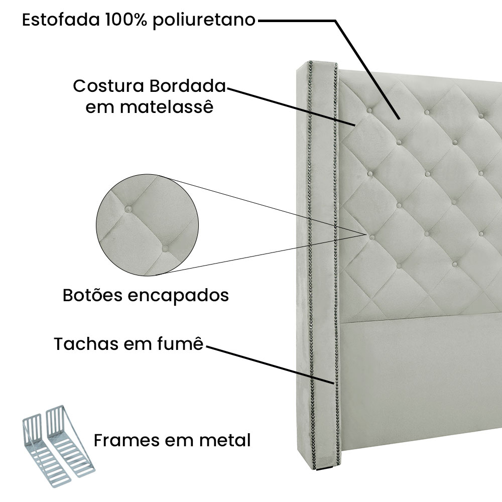 Kit Cabeceira e Calçadeira Recamier King 1,95m Vicenza Veludo Cinza Prata - Pallazio