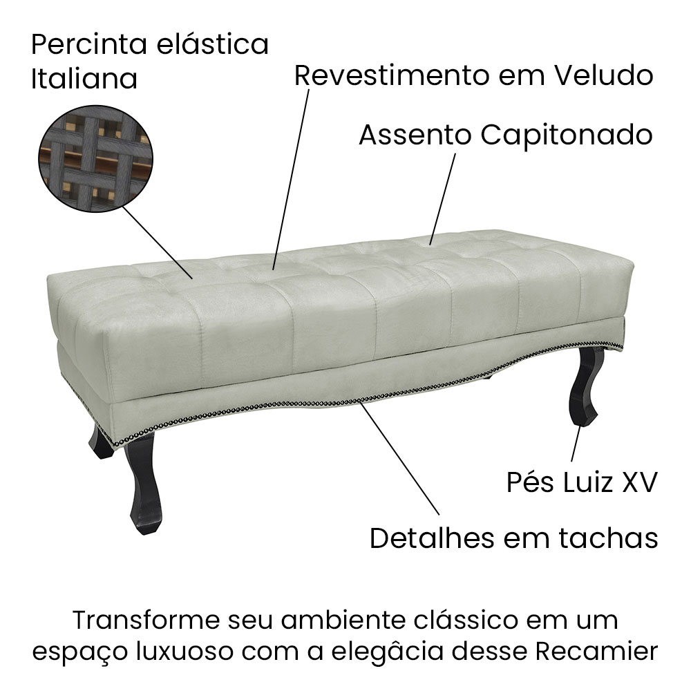 Kit Cabeceira e Calçadeira Recamier King 1,95m Vicenza Veludo Cinza Prata - Pallazio