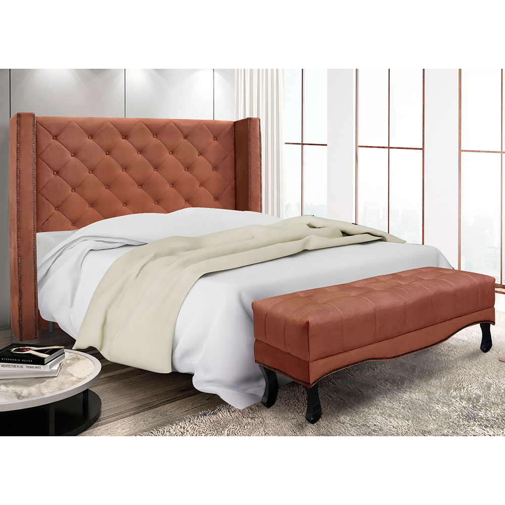 Kit Cabeceira e Calçadeira Recamier King 1,95m Vicenza Veludo Cobre - Pallazio