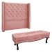 Kit Cabeceira e Calçadeira Recamier King 1,95m Vicenza Veludo Rosa - Pallazio