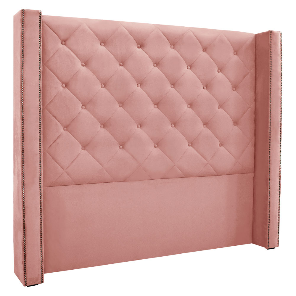 Kit Cabeceira e Calçadeira Recamier King 1,95m Vicenza Veludo Rosa - Pallazio