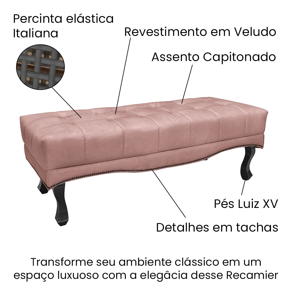 Kit Cabeceira e Calçadeira Recamier King 1,95m Vicenza Veludo Rosa - Pallazio