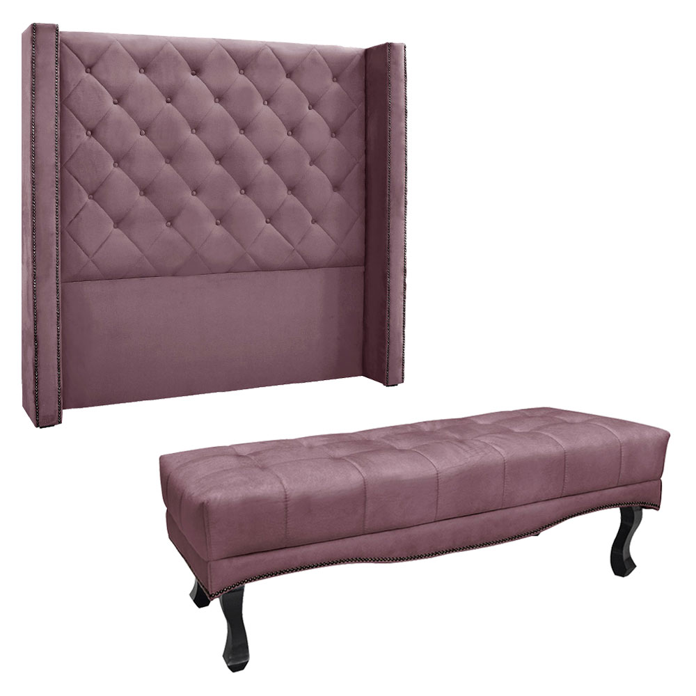 Kit Cabeceira e Calçadeira Recamier King 1,95m Vicenza Veludo Uva - Pallazio
