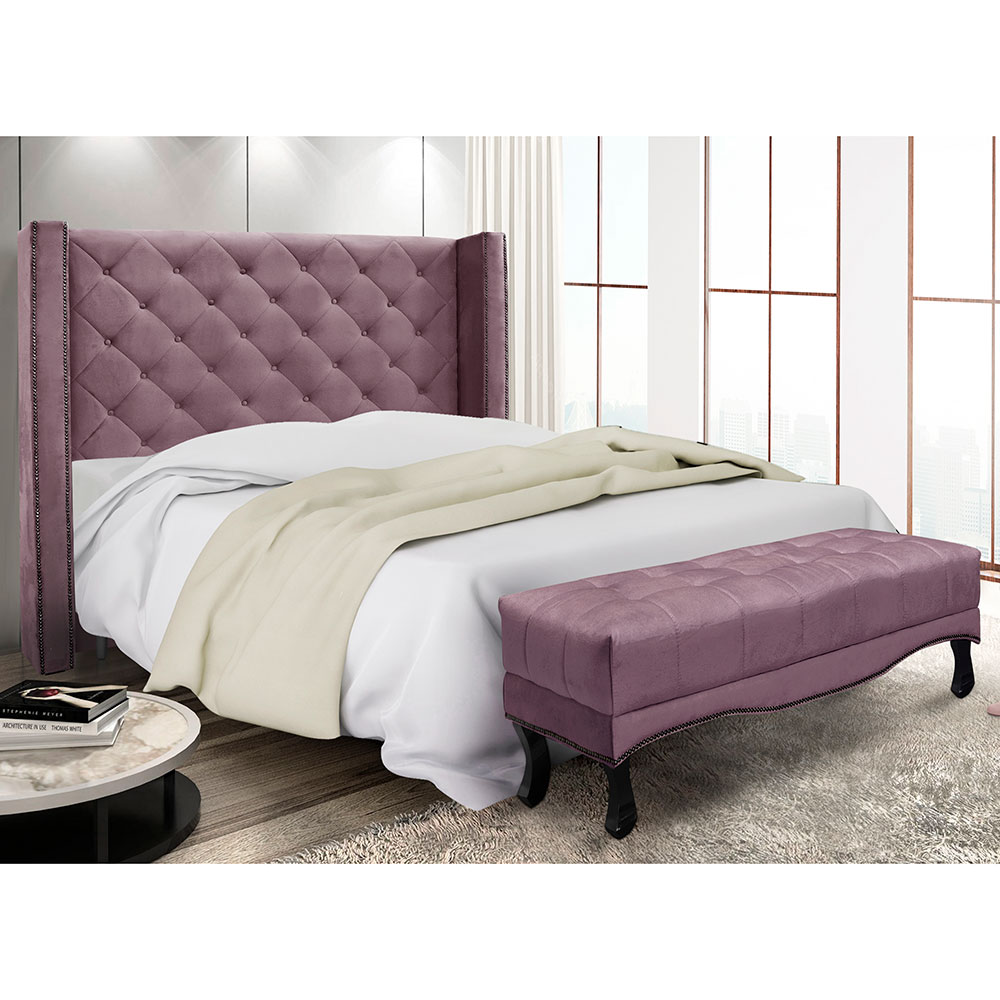 Kit Cabeceira e Calçadeira Recamier King 1,95m Vicenza Veludo Uva - Pallazio