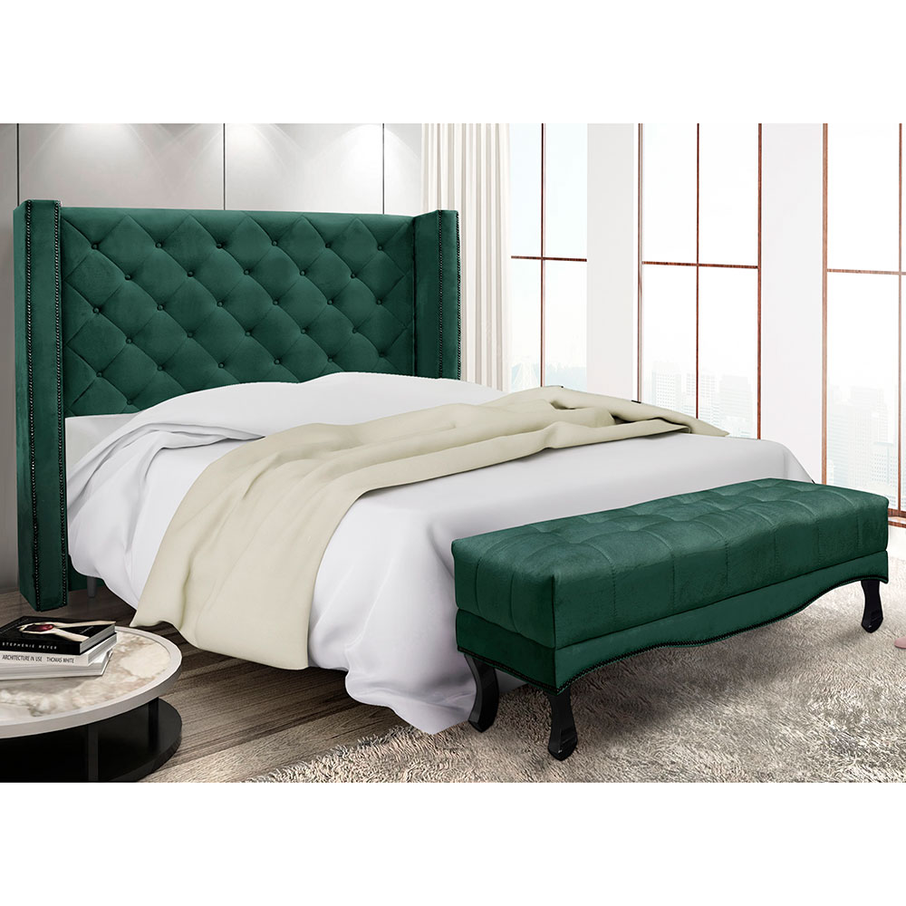 Kit Cabeceira e Calçadeira Recamier King 1,95m Vicenza Veludo Verde Floresta - Pallazio