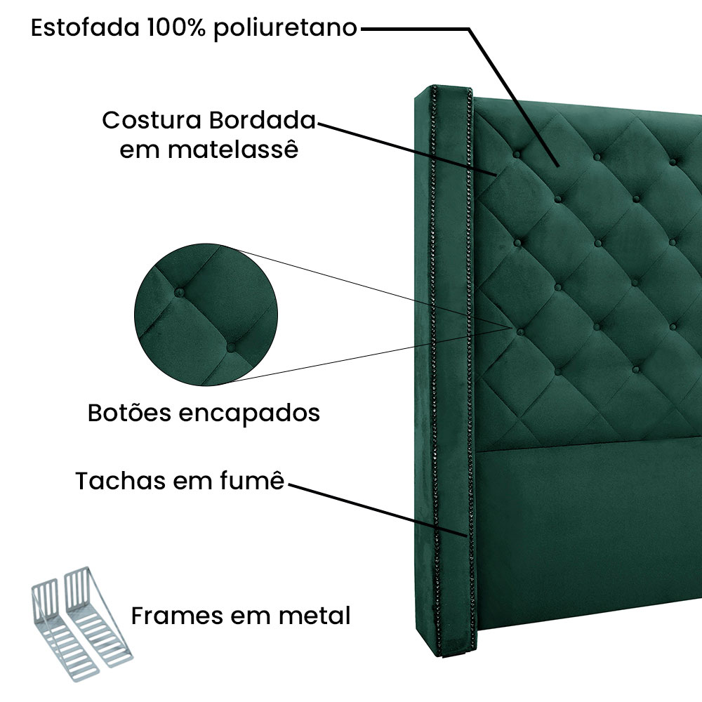 Kit Cabeceira e Calçadeira Recamier King 1,95m Vicenza Veludo Verde Floresta - Pallazio