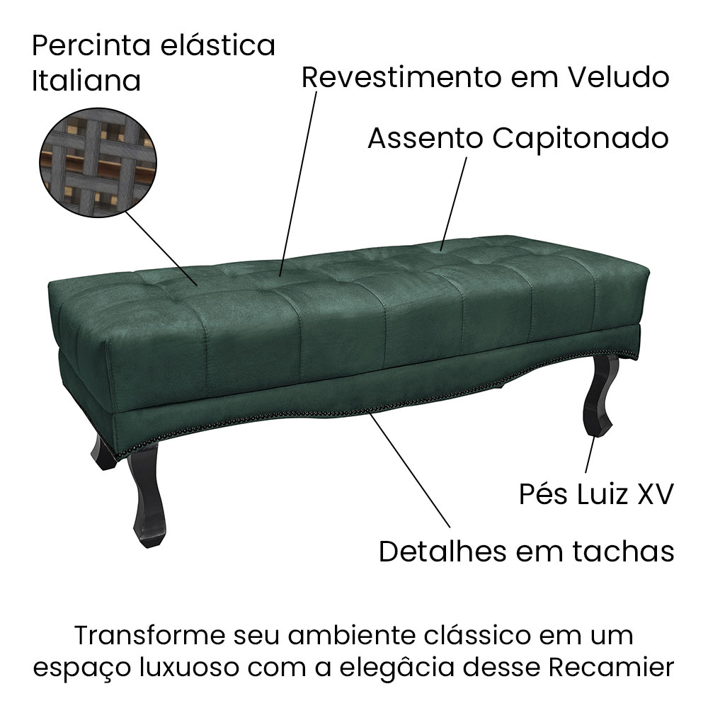 Kit Cabeceira e Calçadeira Recamier King 1,95m Vicenza Veludo Verde Floresta - Pallazio