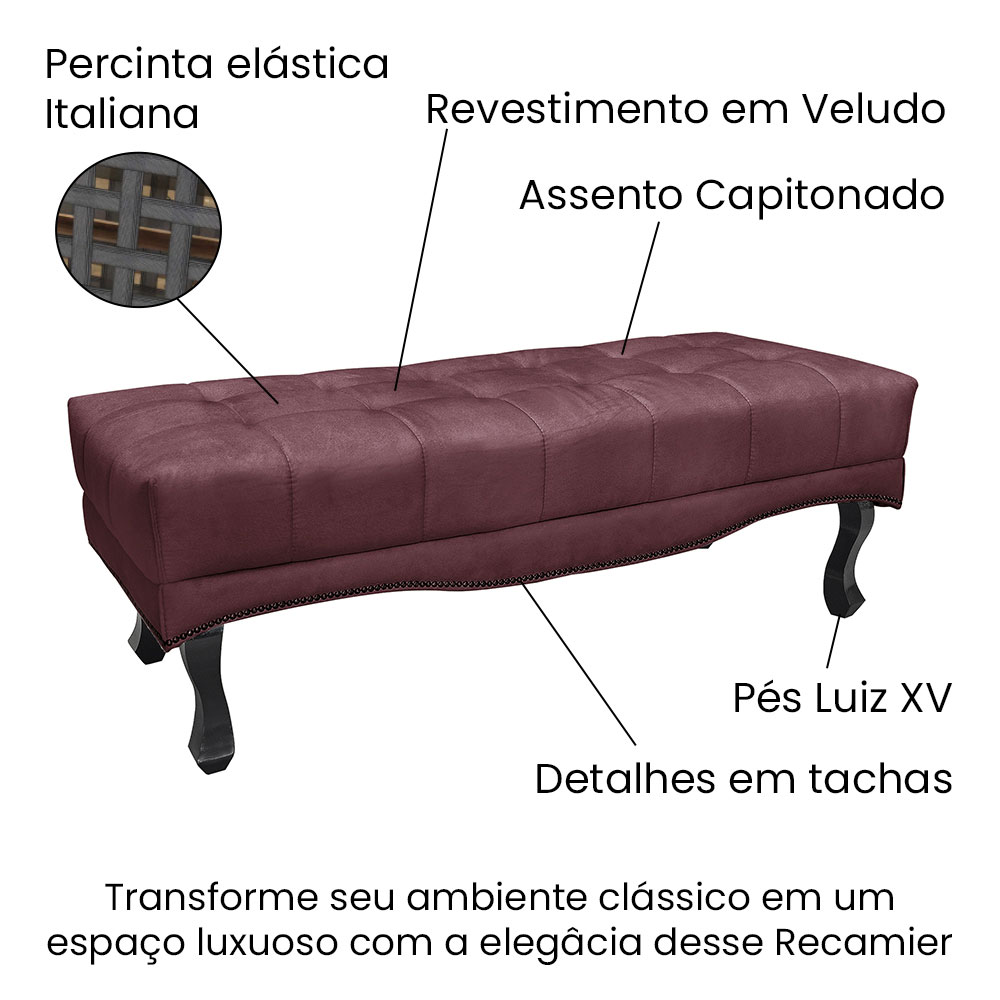 Kit Cabeceira e Calçadeira Recamier King 1,95m Vicenza Veludo Vinho - Pallazio