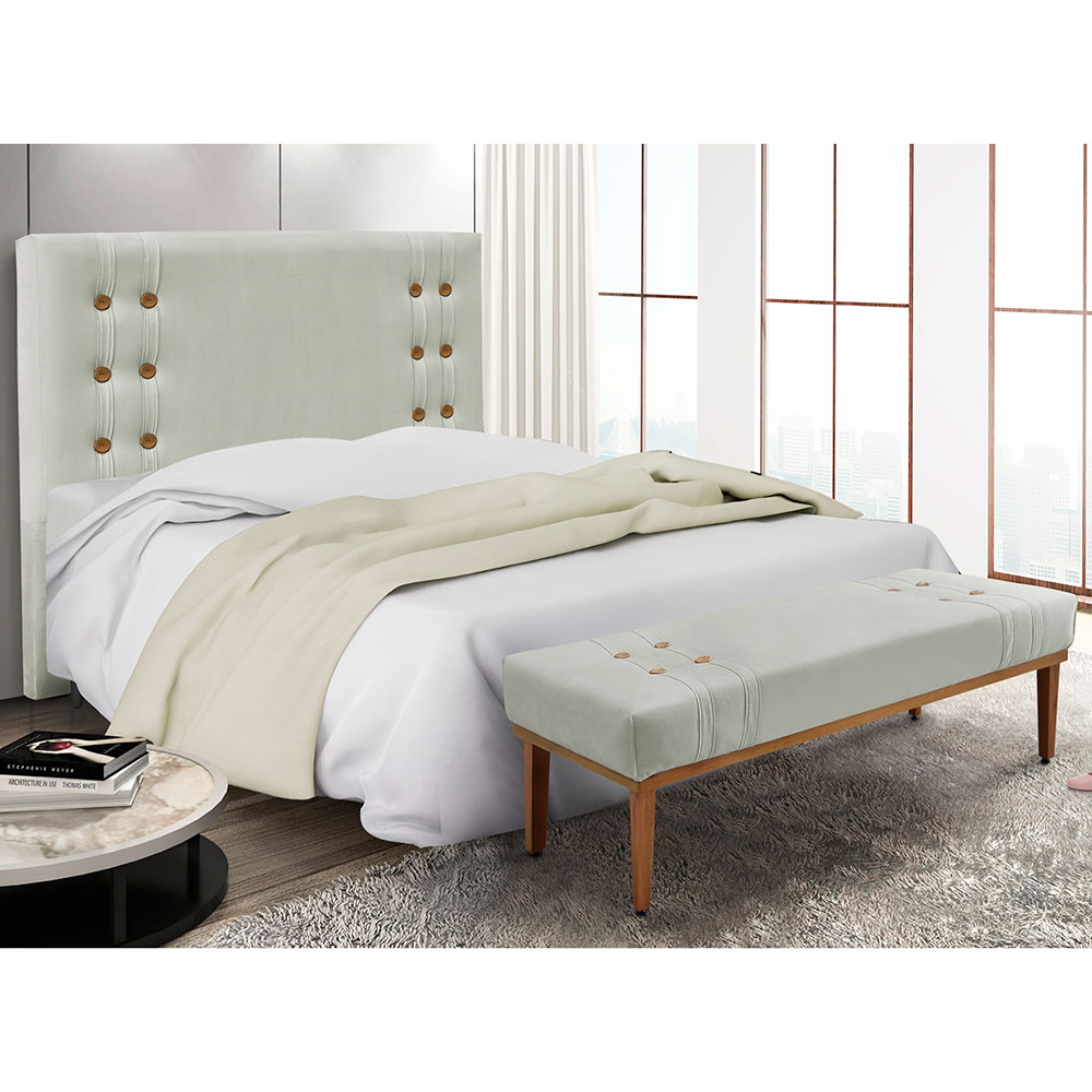 Kit Cabeceira e Calçadeira Recamier Queen 1,60m Gênova Veludo Cinza Prata - Pallazio