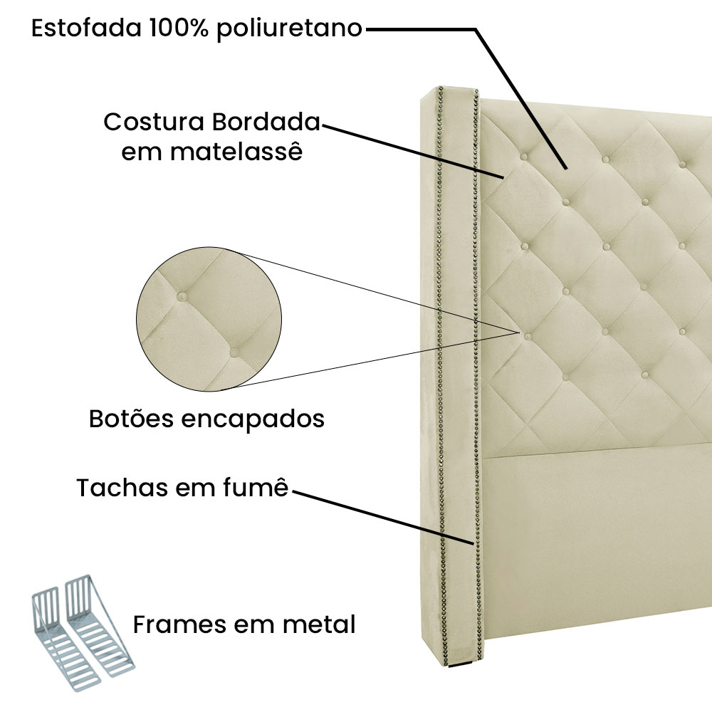 Kit Cabeceira e Calçadeira Recamier Queen 1,60m Vicenza Veludo Bege - Pallazio