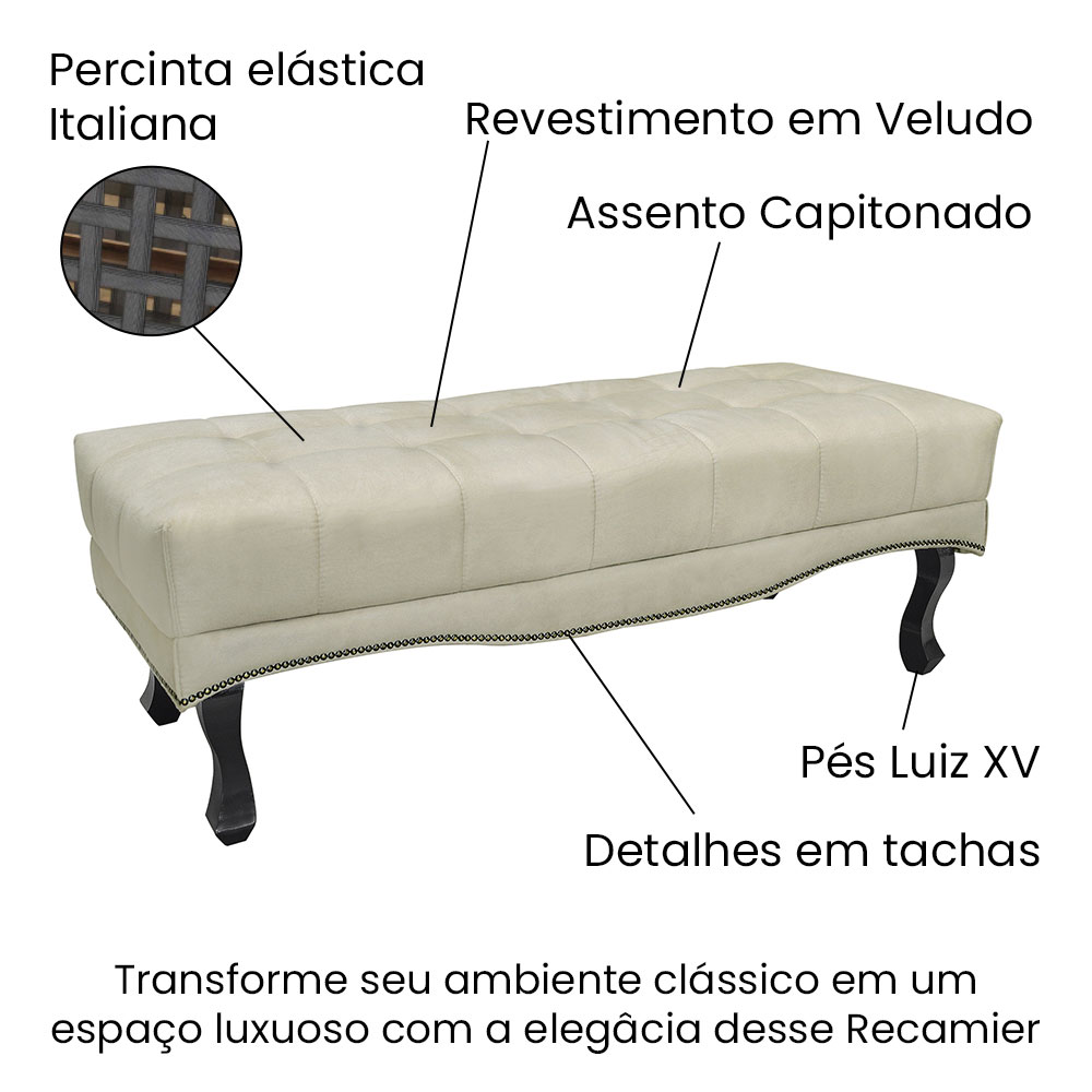 Kit Cabeceira e Calçadeira Recamier Queen 1,60m Vicenza Veludo Bege - Pallazio