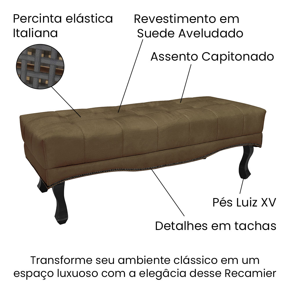 Kit Cabeceira e Calçadeira Recamier Solteiro 0,90m Vicenza Suede Caramelo - Pallazio