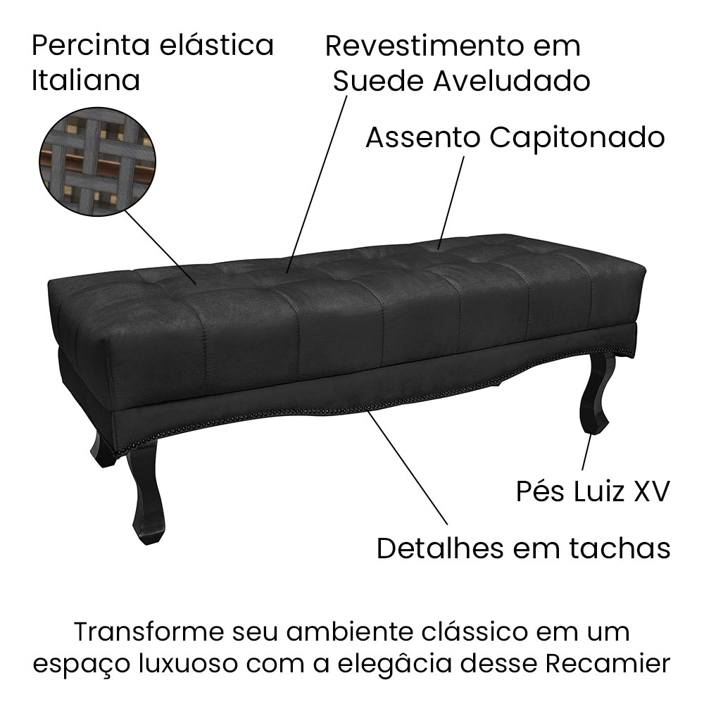 Kit Cabeceira e Calçadeira Recamier Solteiro 0,90m Vicenza Suede Preto - Pallazio