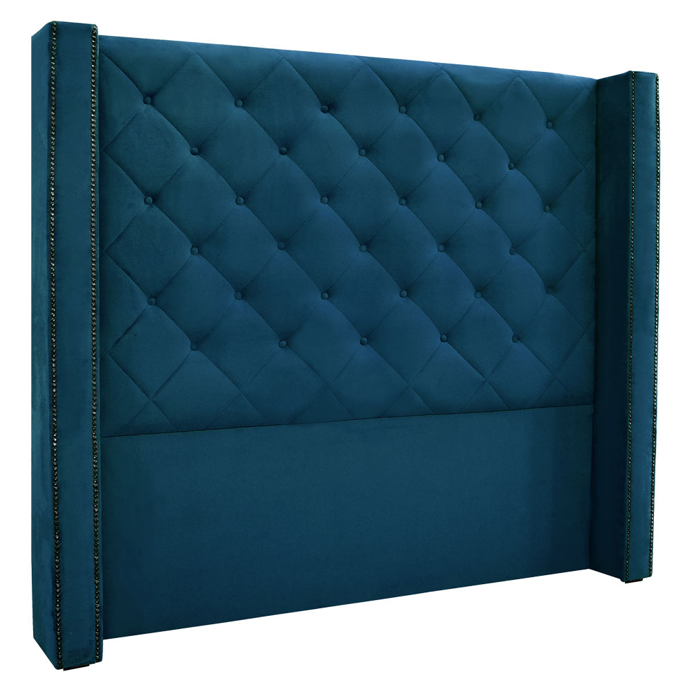 Kit Cabeceira e Calçadeira Recamier Solteiro 0,90m Vicenza Veludo Azul Marinho - Pallazio