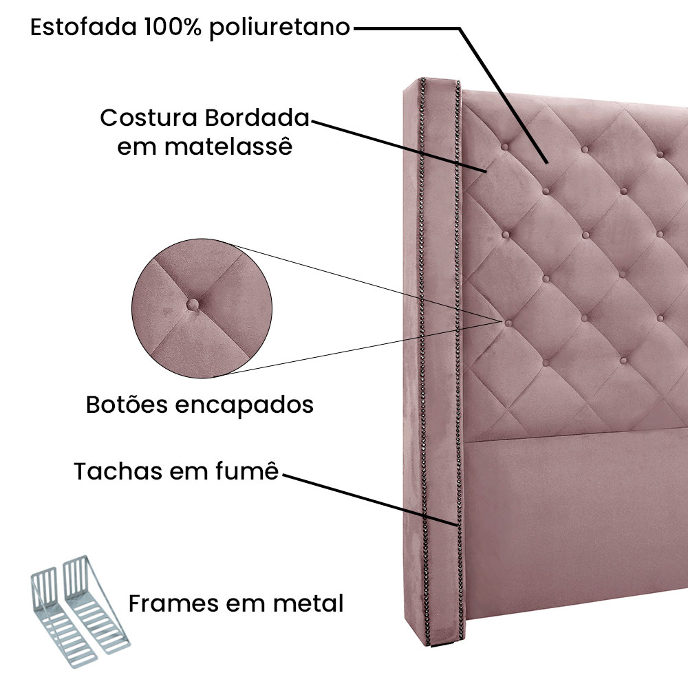 Kit Cabeceira e Calçadeira Recamier Solteiro 0,90m Vicenza Veludo Lilás - Pallazio
