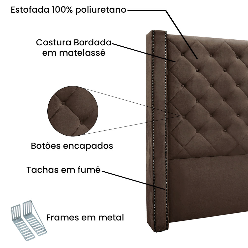 Kit Cabeceira e Calçadeira Recamier Solteiro 0,90m Vicenza Veludo Marrom - Pallazio