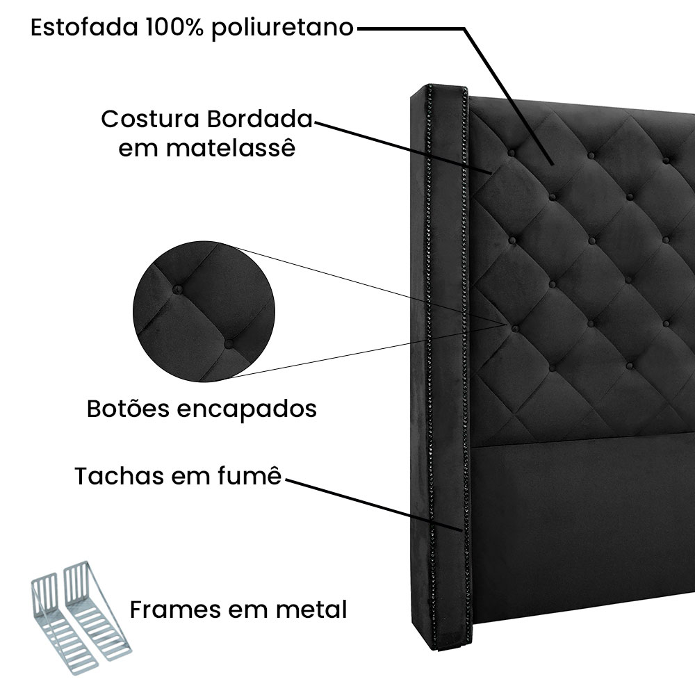 Kit Cabeceira e Calçadeira Recamier Solteiro 0,90m Vicenza Veludo Preto - Pallazio