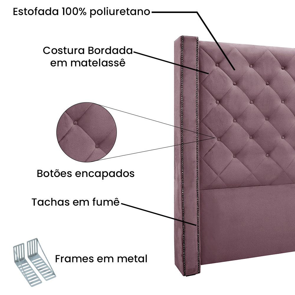 Kit Cabeceira e Calçadeira Recamier Solteiro 0,90m Vicenza Veludo Uva - Pallazio