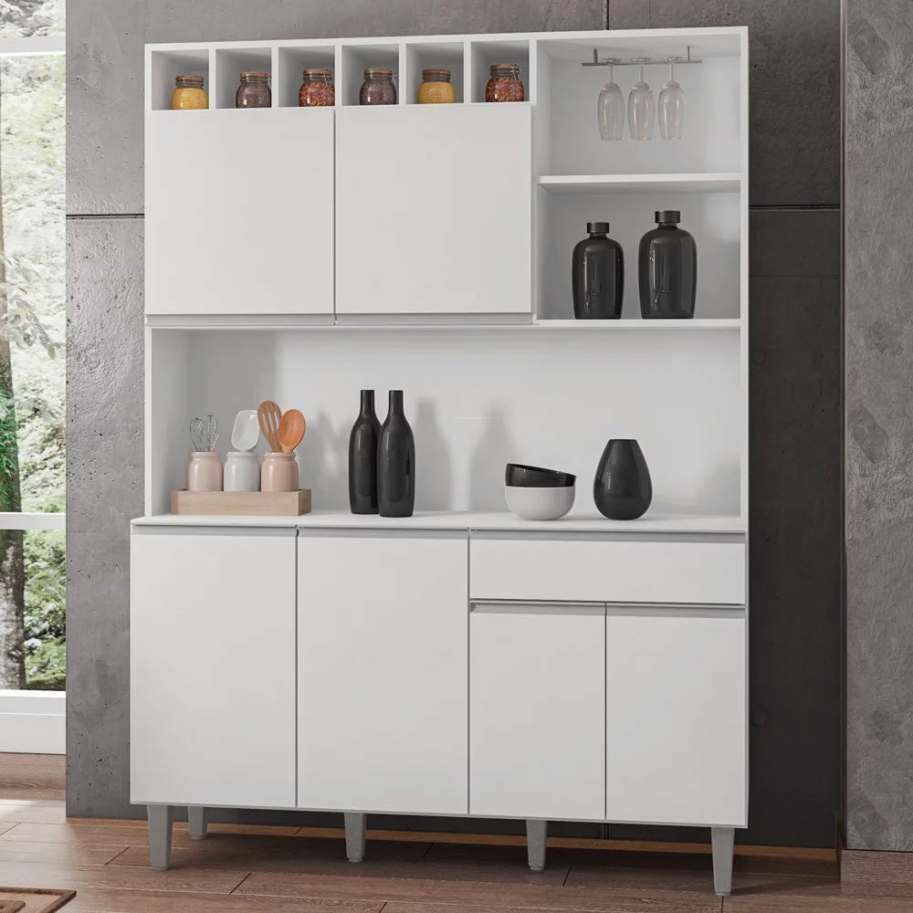 Kit Cozinha Compacta 130cm com 6 Portas e 1 Gaveta Nicole Branco - Pallazio