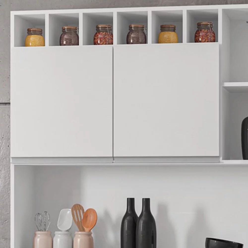 Kit Cozinha Compacta 130cm com 6 Portas e 1 Gaveta Nicole Branco - Pallazio