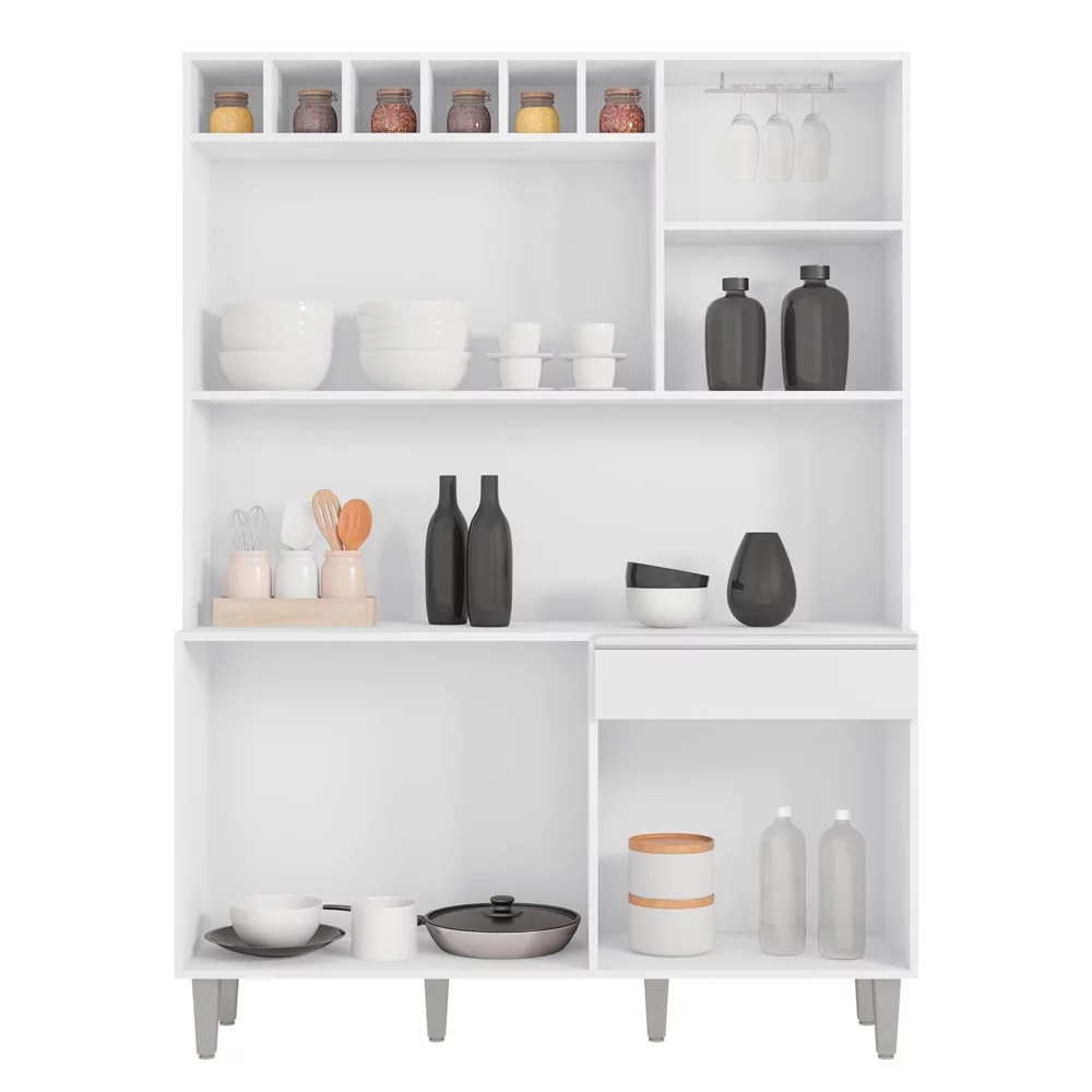Kit Cozinha Compacta 130cm com 6 Portas e 1 Gaveta Nicole Branco - Pallazio