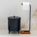 Kit Lixeira 6L e Porta Papel Higiênico Eleganza Metal Preto e Madeira - Pallazio
