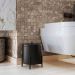 Kit Lixeira 6L e Porta Papel Higiênico Eleganza Metal Preto e Madeira - Pallazio