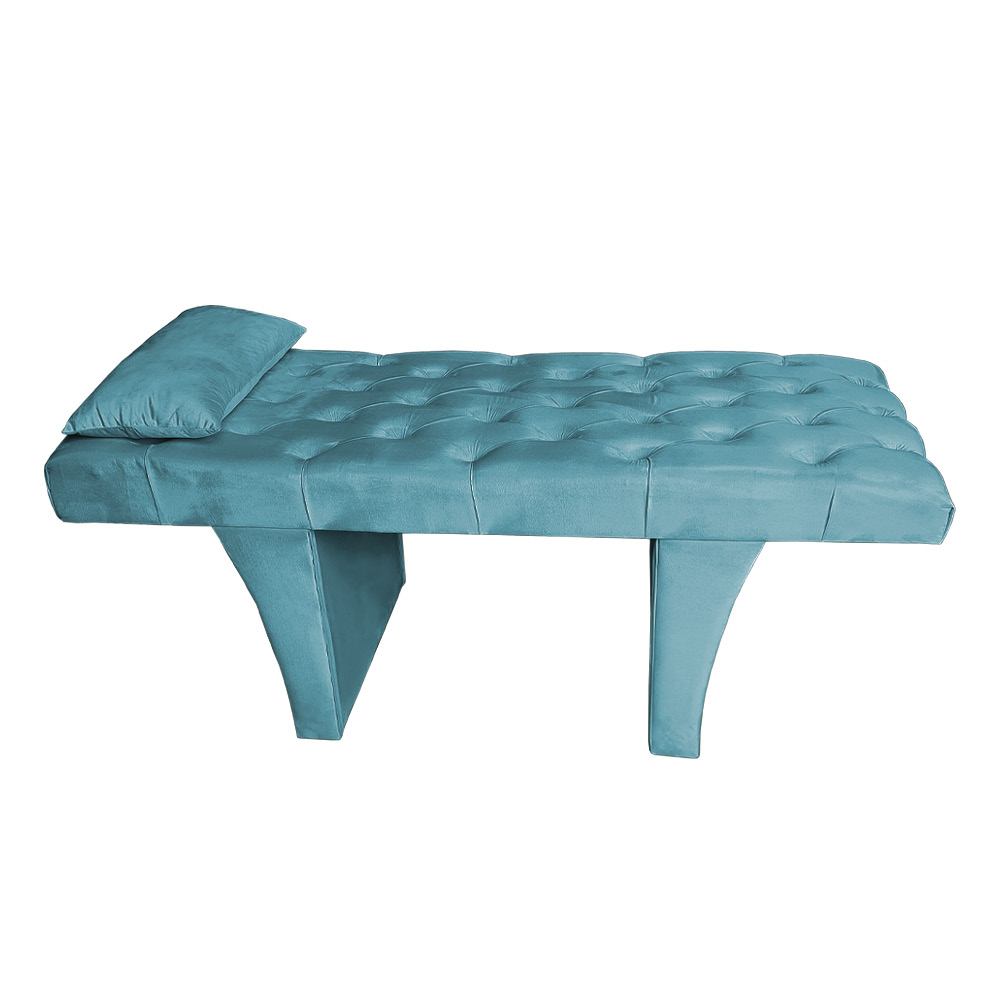 Kit Maca Reta Capitonê 0,60m Sophia com Mocho Base Madeira e Escada Veludo Azul Turquesa - Pallazio