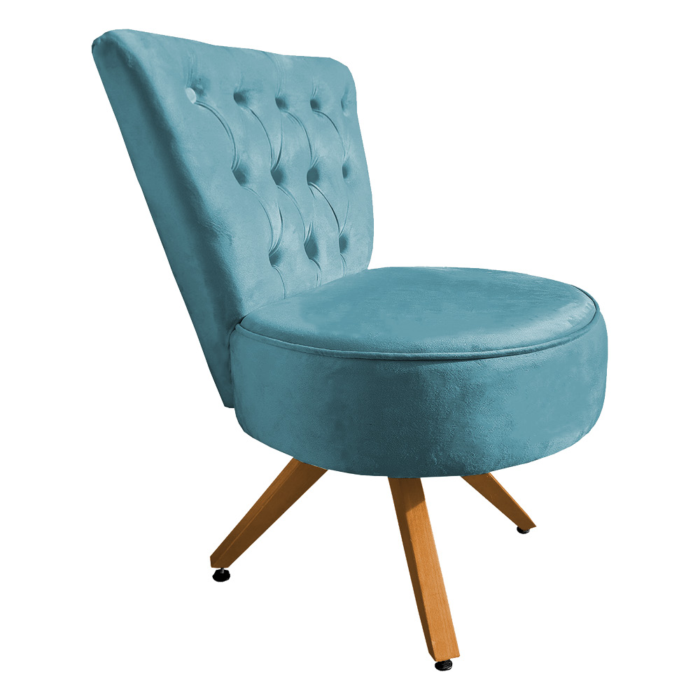 Kit Maca Reta Capitonê 0,60m Sophia com Mocho Base Madeira e Escada Veludo Azul Turquesa - Pallazio