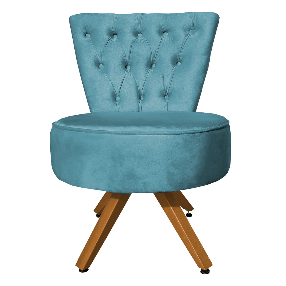 Kit Maca Reta Capitonê 0,60m Sophia com Mocho Base Madeira e Escada Veludo Azul Turquesa - Pallazio