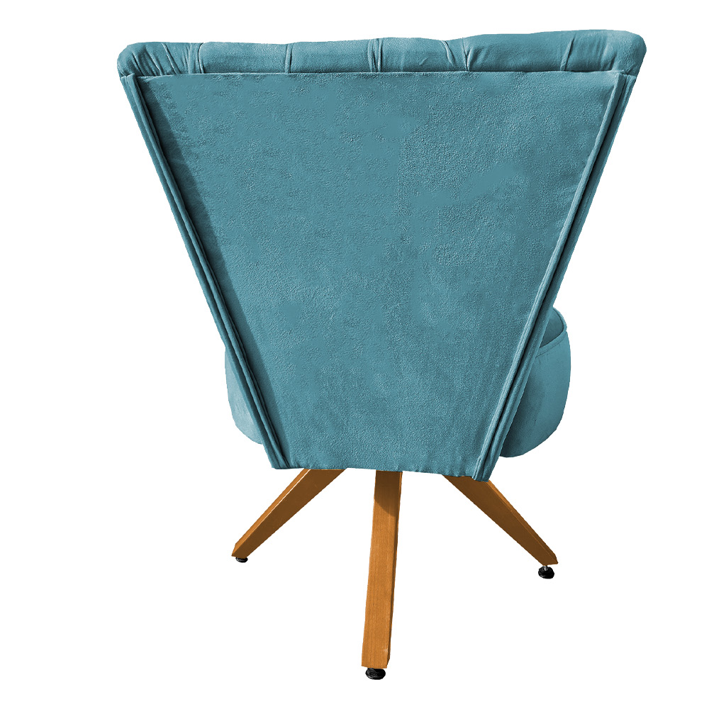 Kit Maca Reta Capitonê 0,60m Sophia com Mocho Base Madeira e Escada Veludo Azul Turquesa - Pallazio