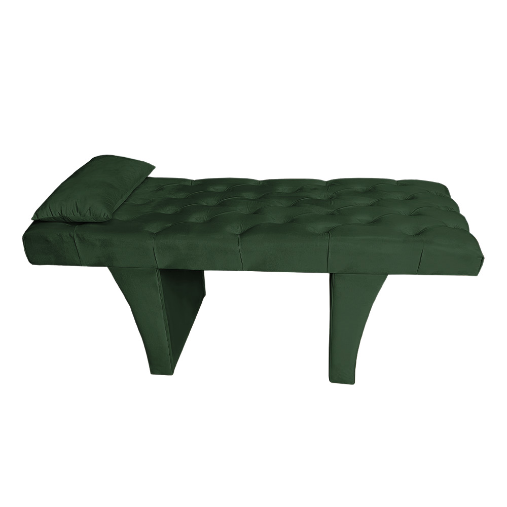 Kit Maca Reta Capitonê 0,60m Sophia com Mocho Base Madeira e Escada Veludo Verde - Pallazio