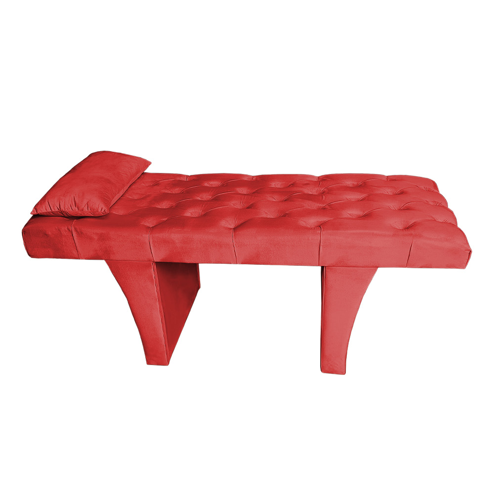 Kit Maca Reta Capitonê 0,60m Sophia com Mocho Base Madeira e Escada Veludo Vermelho - Pallazio