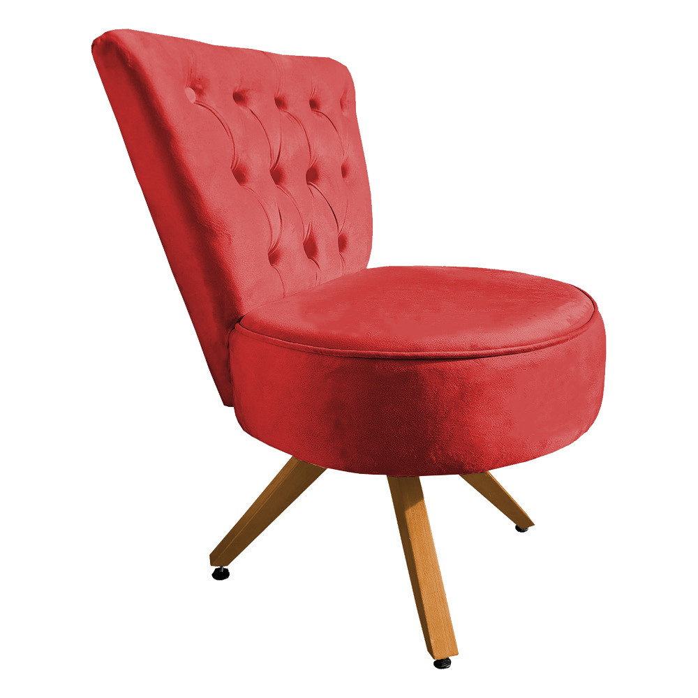 Kit Maca Reta Capitonê 0,60m Sophia com Mocho Base Madeira e Escada Veludo Vermelho - Pallazio