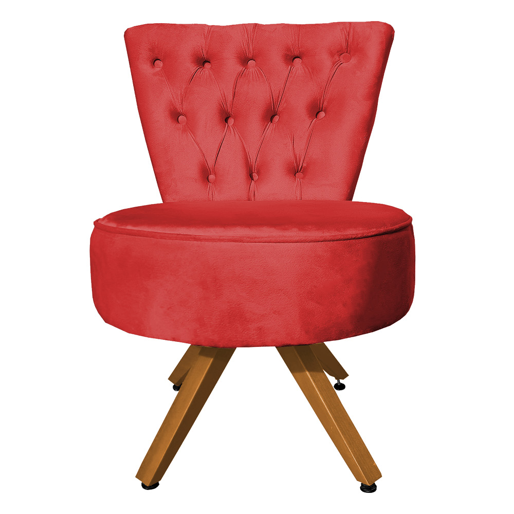 Kit Maca Reta Capitonê 0,60m Sophia com Mocho Base Madeira e Escada Veludo Vermelho - Pallazio