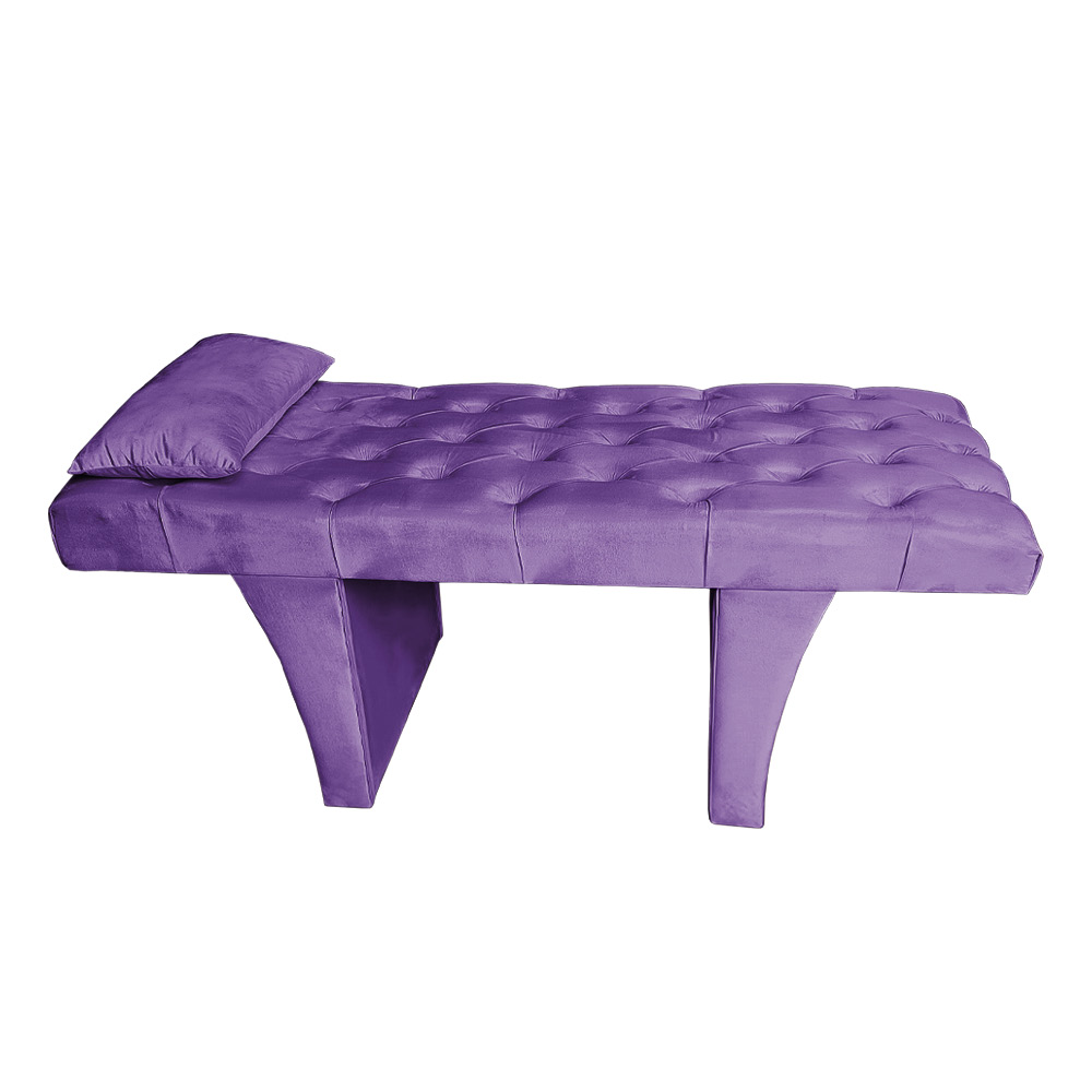 Kit Maca Reta Capitonê 0,70m Sophia com Mocho Base Madeira e Escada Veludo Roxo - Pallazio