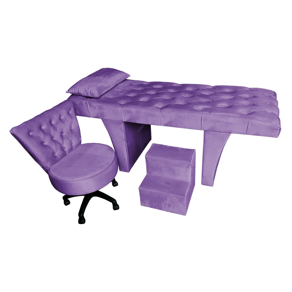Kit Maca Reta Capitonê 0,80m Sophia com Mocho Base Giratória e Escada Veludo Roxo - Pallazio