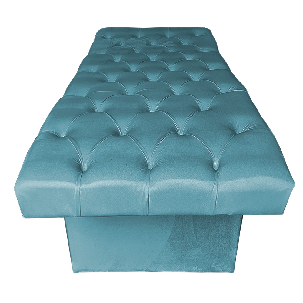 Kit Maca Reta Capitonê 0,80m Sophia com Mocho Base Madeira e Escada Veludo Azul Turquesa - Pallazio